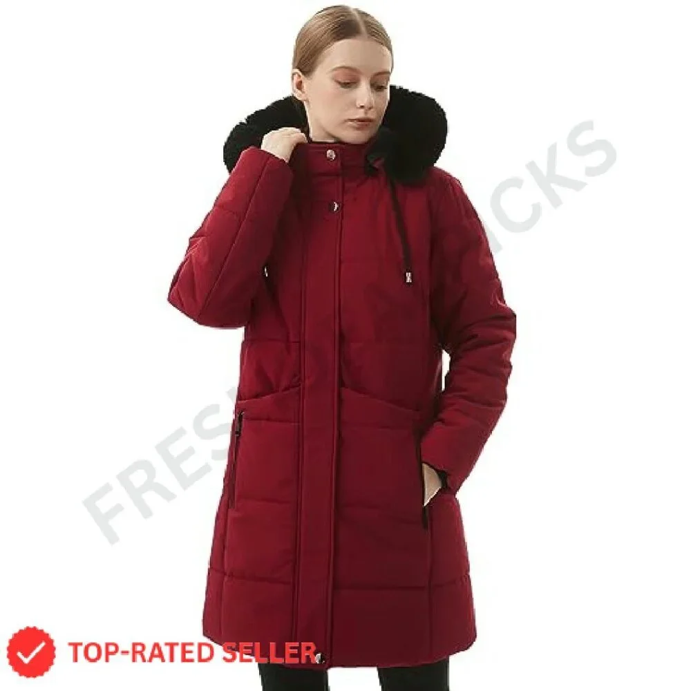 Winter Puffer Coat Thick Fleece Lined Down Jacket Detachable Hood Parka